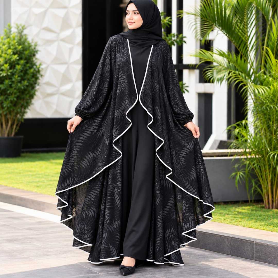 Premium,Leaf,Pattern,Waterfall,Shrug,for,Women,–,Black
